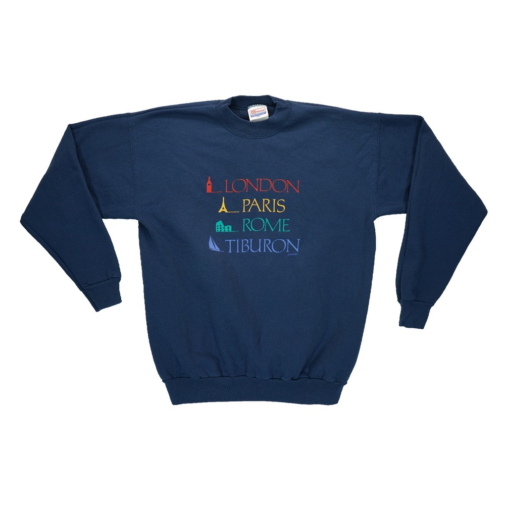 Vintage 80's Men's London Paris Rome Waynesburg Sweatshirt‎ Size Medium Blue